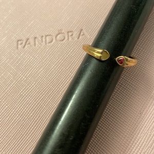 Pandora Gold Open Ring with Small Red Stone